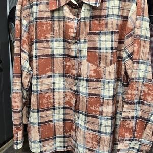 Rust and Cream Plaid Women's Button Down Shirt - NWT